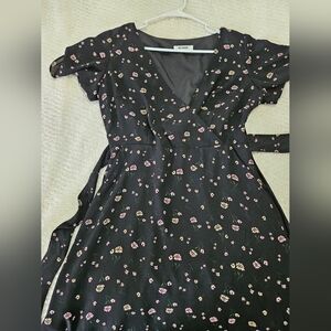 Floral Black Wrap Dress